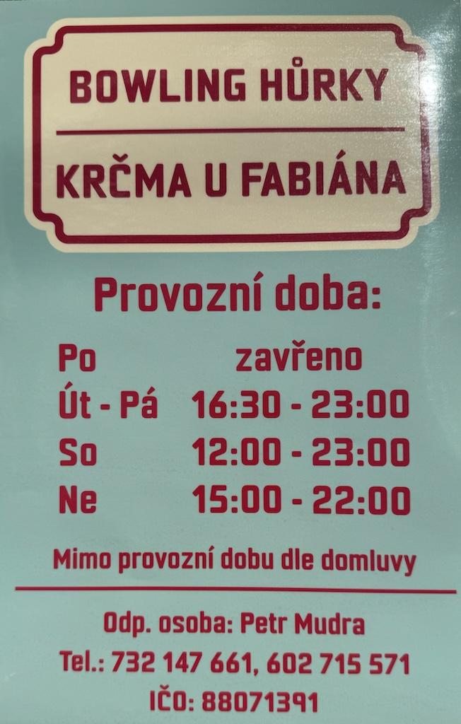 Krčma u Fabiána - otevírací doba